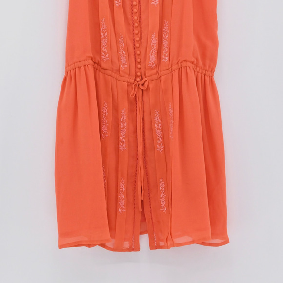 JOIE Womens Embroidered Silk Dress Size S Orange Boho Sleeveless Pin Tuck Lined - Picture 11 of 13